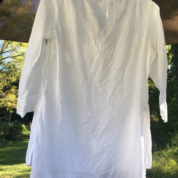 100% Linen Quarter Sleeve White Top- Leather String Neck - Picture 3 of 10